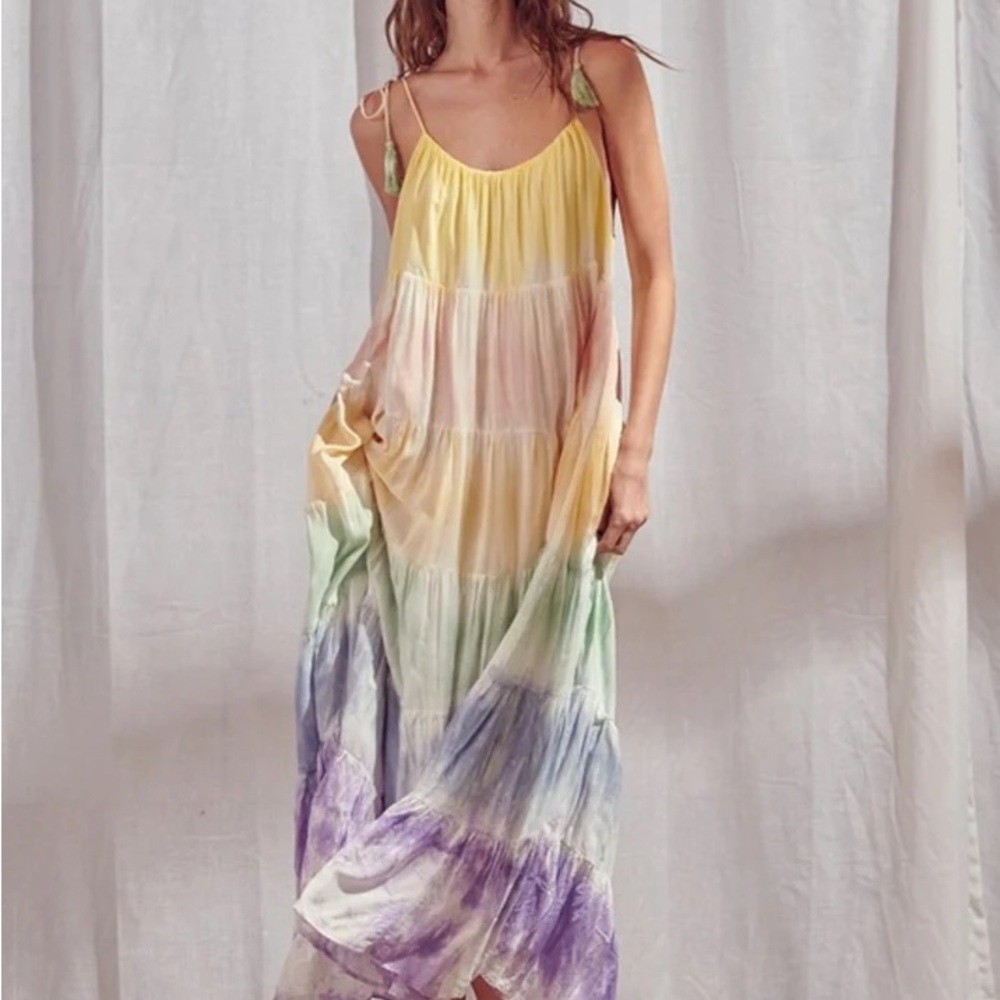 Storia Pastel Tie-Dye Maxi Dress Size S 100% Rayón
